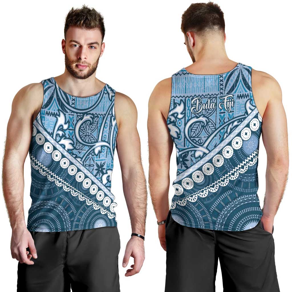 Blue Bula Fiji Men Tank Top Fijian Language Week Tapa Cloth - Pastel LT14 - Polynesian Pride