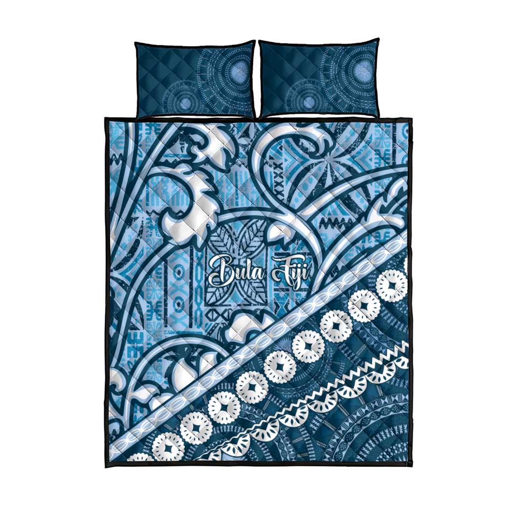 Blue Bula Fiji Quilt Bed Set Fijian Language Week Tapa Cloth - Pastel LT14 - Polynesian Pride
