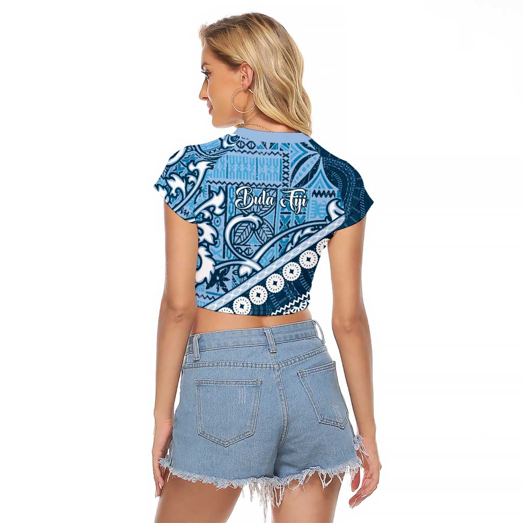 Blue Bula Fiji Raglan Cropped T Shirt Fijian Language Week Tapa Cloth - Pastel LT14 - Polynesian Pride