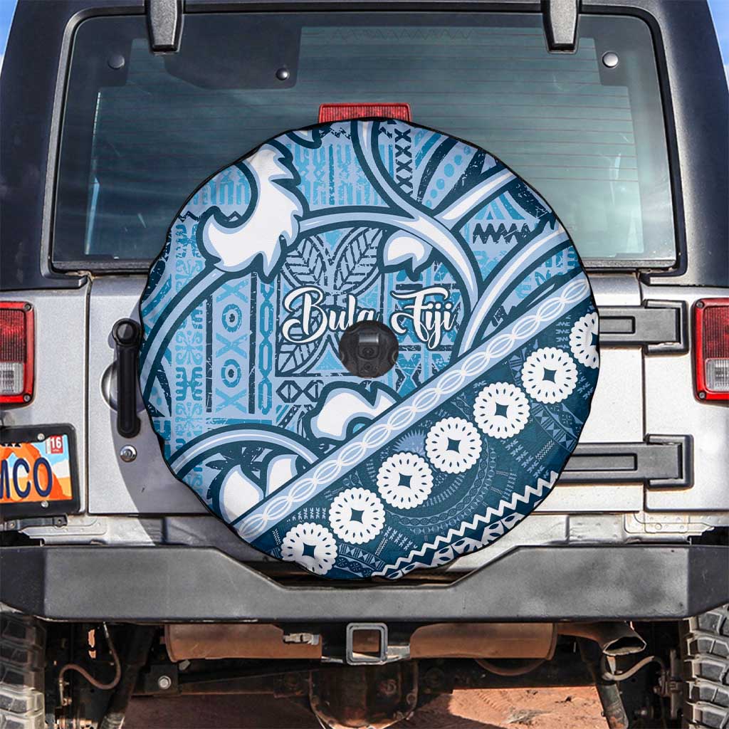 Blue Bula Fiji Spare Tire Cover Fijian Language Week Tapa Cloth - Pastel LT14 Blue - Polynesian Pride