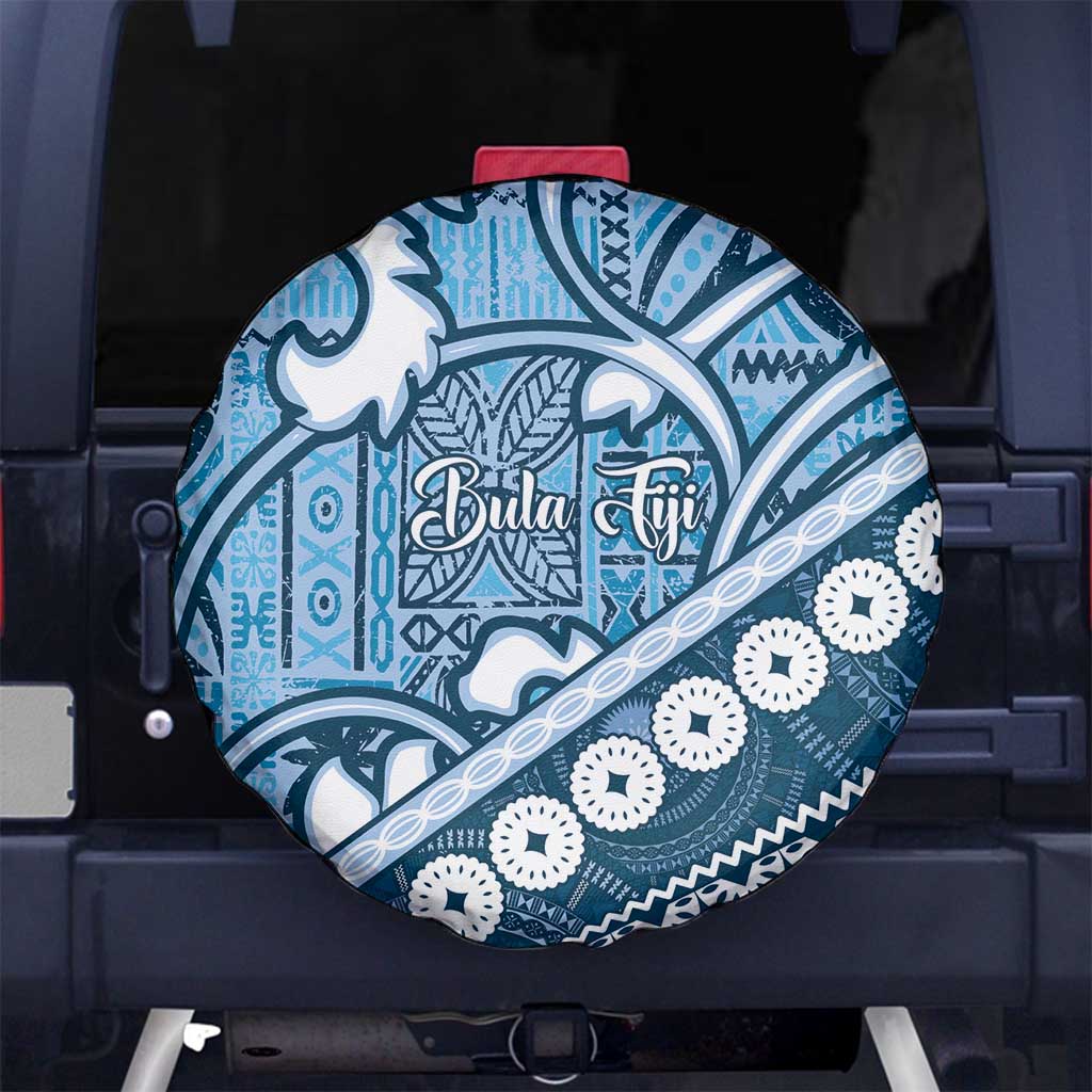 Blue Bula Fiji Spare Tire Cover Fijian Language Week Tapa Cloth - Pastel LT14 - Polynesian Pride