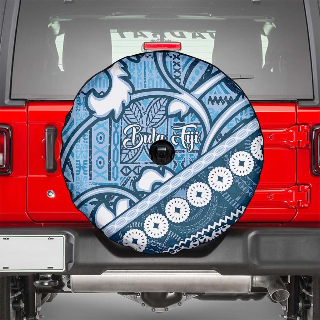 Blue Bula Fiji Spare Tire Cover Fijian Language Week Tapa Cloth - Pastel LT14 - Polynesian Pride