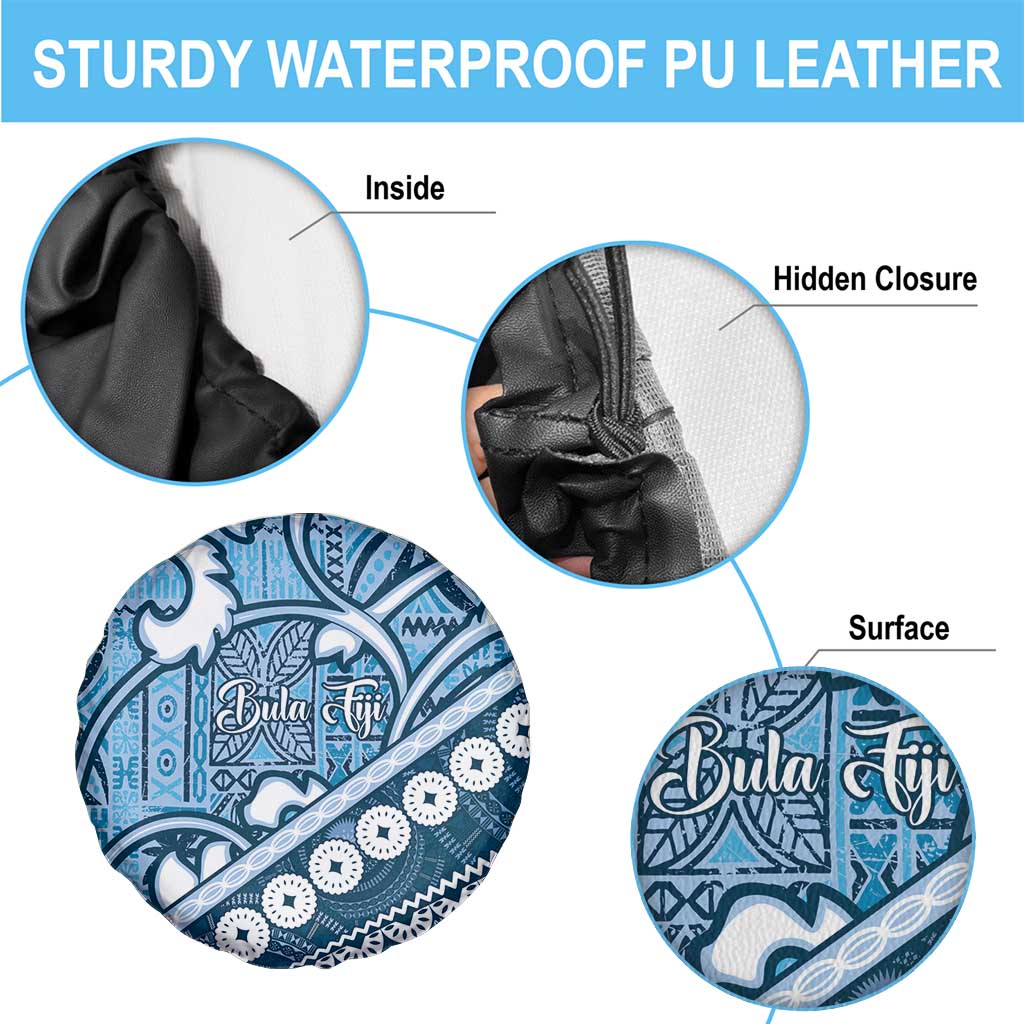 Blue Bula Fiji Spare Tire Cover Fijian Language Week Tapa Cloth - Pastel LT14 - Polynesian Pride