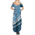 Blue Bula Fiji Summer Maxi Dress Fijian Language Week Tapa Cloth - Pastel