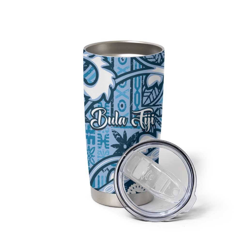 Blue Bula Fiji Tumbler Cup Fijian Language Week Tapa Cloth - Pastel LT14 - Polynesian Pride