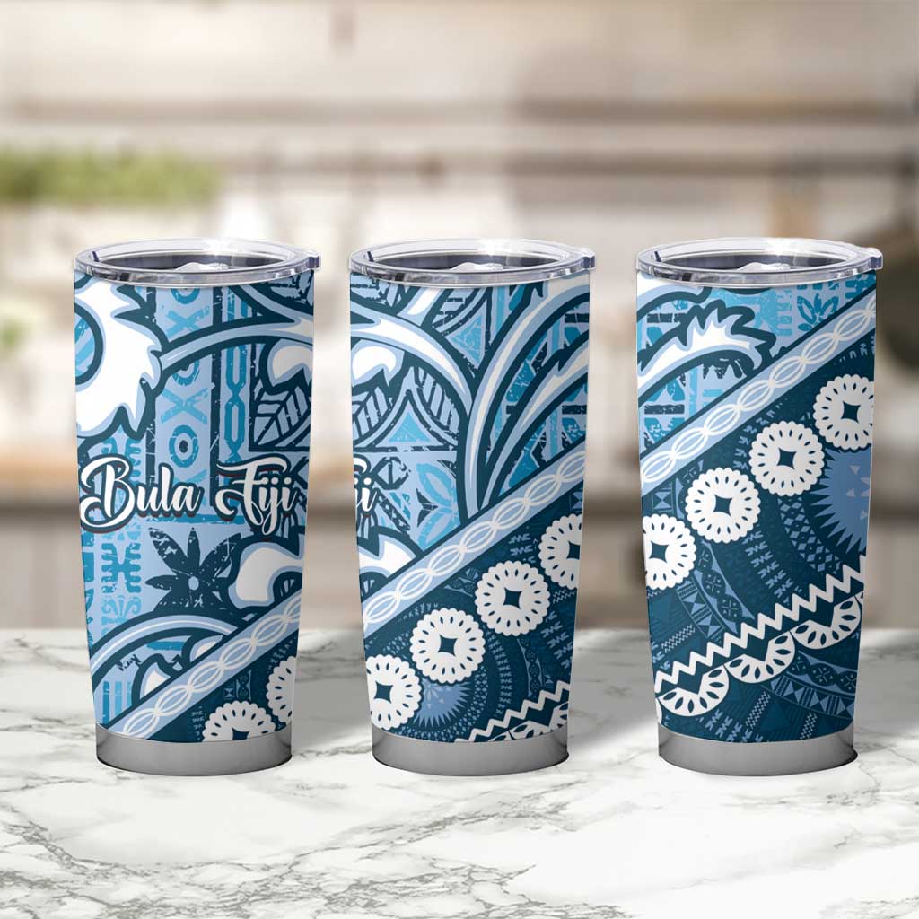 Blue Bula Fiji Tumbler Cup Fijian Language Week Tapa Cloth - Pastel LT14 - Polynesian Pride
