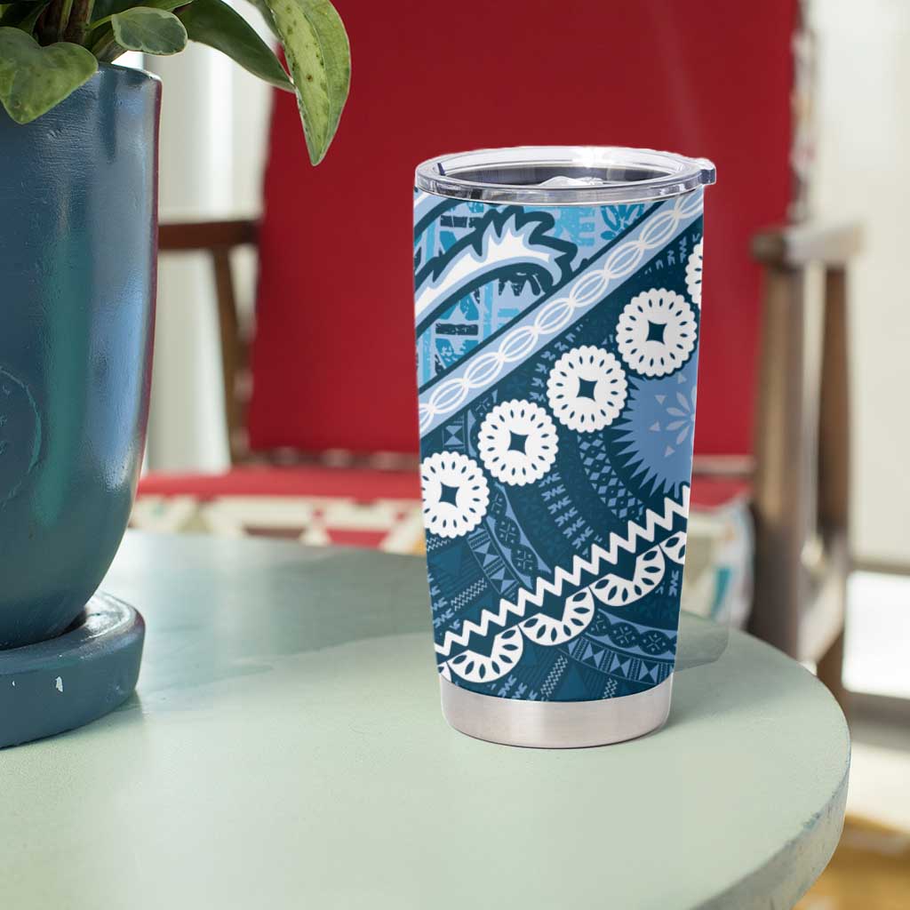 Blue Bula Fiji Tumbler Cup Fijian Language Week Tapa Cloth - Pastel LT14 - Polynesian Pride
