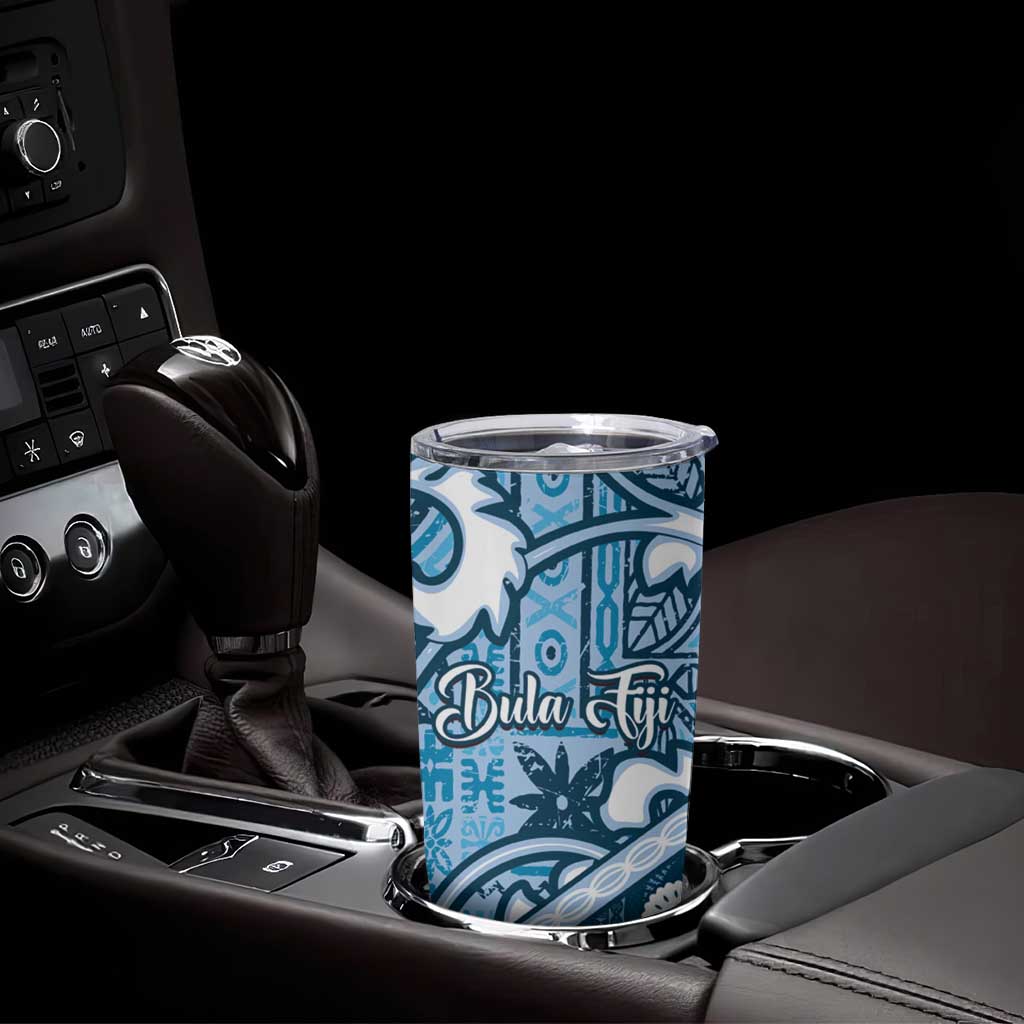 Blue Bula Fiji Tumbler Cup Fijian Language Week Tapa Cloth - Pastel LT14 - Polynesian Pride