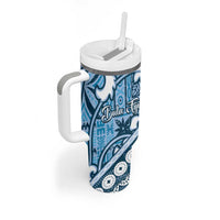 Blue Bula Fiji Tumbler With Handle Fijian Language Week Tapa Cloth - Pastel LT14 - Polynesian Pride