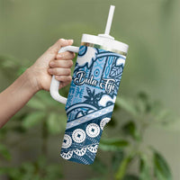 Blue Bula Fiji Tumbler With Handle Fijian Language Week Tapa Cloth - Pastel LT14 - Polynesian Pride