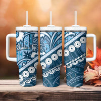 Blue Bula Fiji Tumbler With Handle Fijian Language Week Tapa Cloth - Pastel LT14 - Polynesian Pride