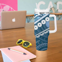 Blue Bula Fiji Tumbler With Handle Fijian Language Week Tapa Cloth - Pastel LT14 - Polynesian Pride