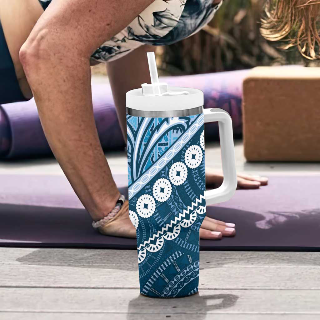 Blue Bula Fiji Tumbler With Handle Fijian Language Week Tapa Cloth - Pastel LT14 - Polynesian Pride
