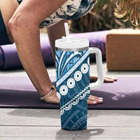 Blue Bula Fiji Tumbler With Handle Fijian Language Week Tapa Cloth - Pastel LT14 - Polynesian Pride