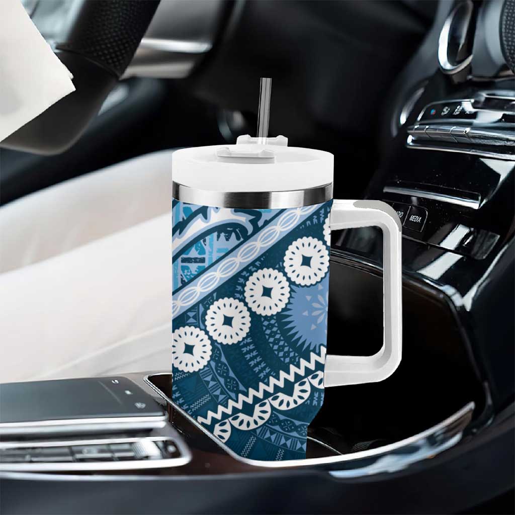 Blue Bula Fiji Tumbler With Handle Fijian Language Week Tapa Cloth - Pastel LT14 - Polynesian Pride
