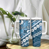Blue Bula Fiji Tumbler With Handle Fijian Language Week Tapa Cloth - Pastel LT14 - Polynesian Pride