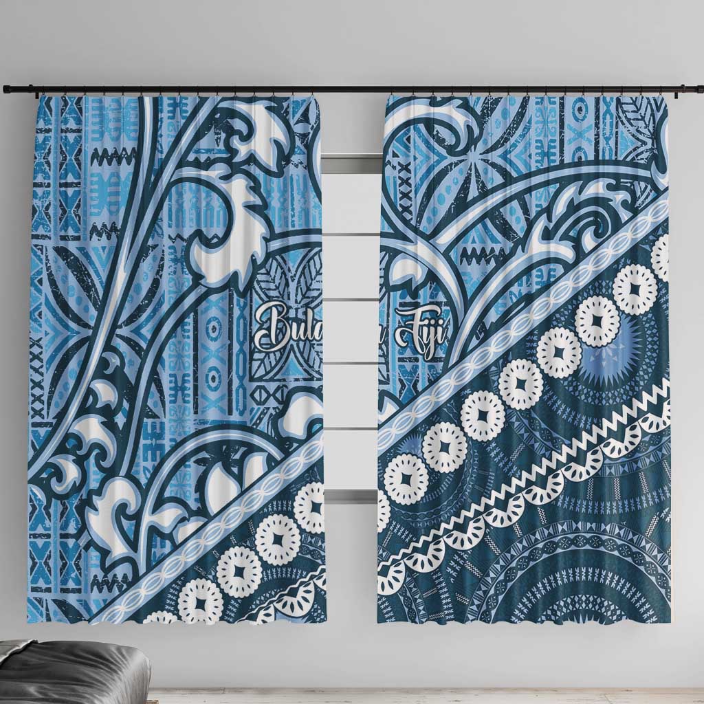 Blue Bula Fiji Window Curtain Fijian Language Week Tapa Cloth - Pastel