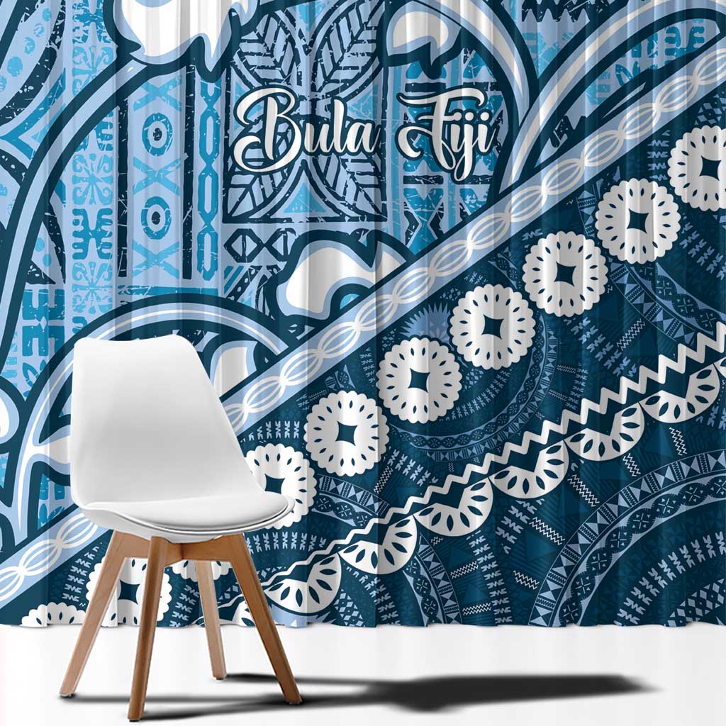Blue Bula Fiji Window Curtain Fijian Language Week Tapa Cloth - Pastel