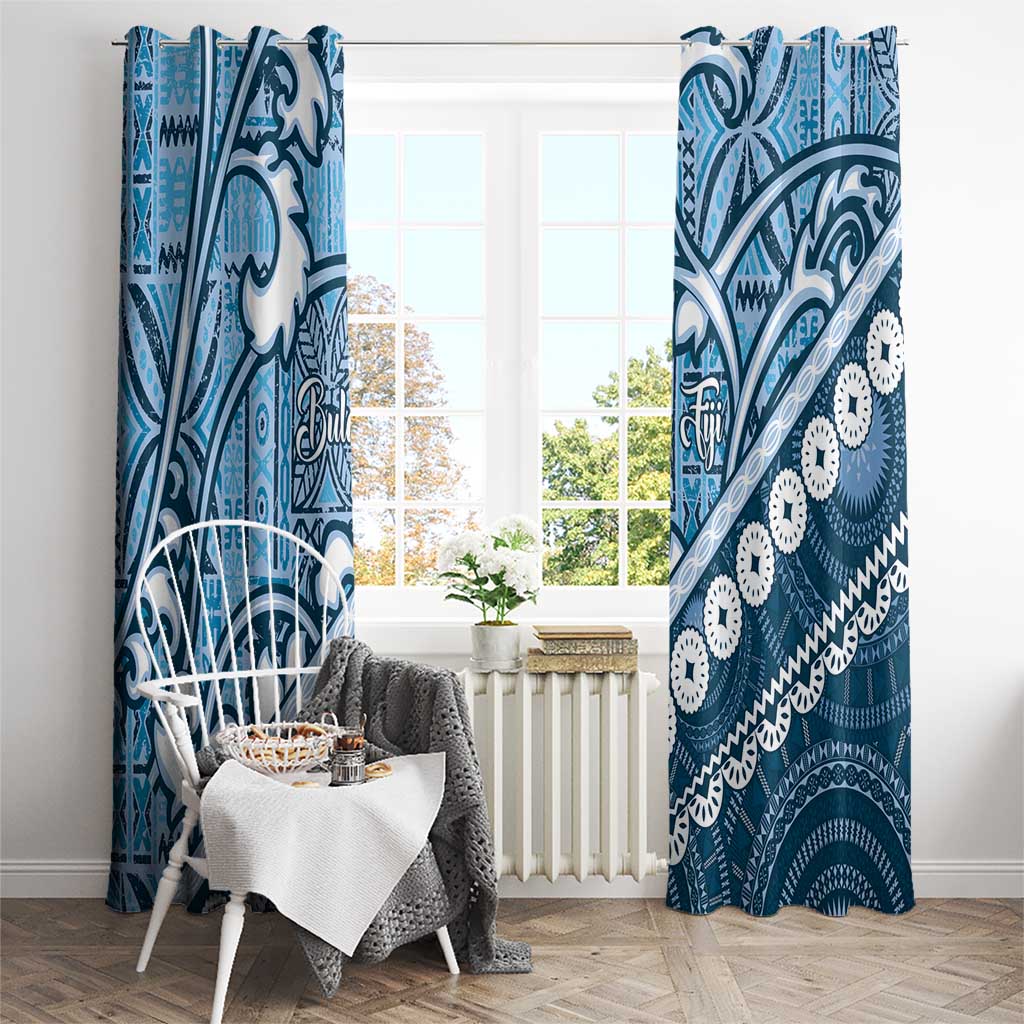 Blue Bula Fiji Window Curtain Fijian Language Week Tapa Cloth - Pastel