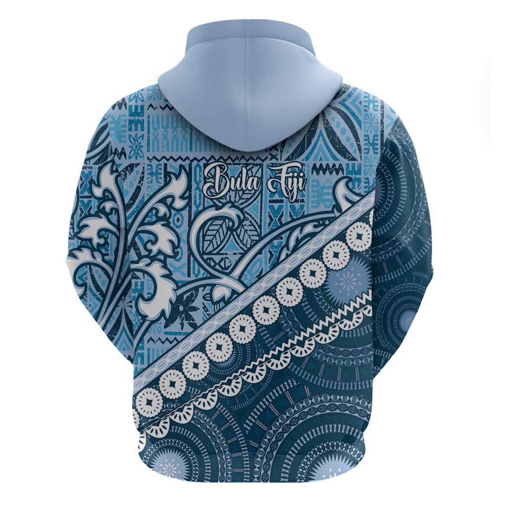 Blue Bula Fiji Zip Hoodie Fijian Language Week Tapa Cloth - Pastel