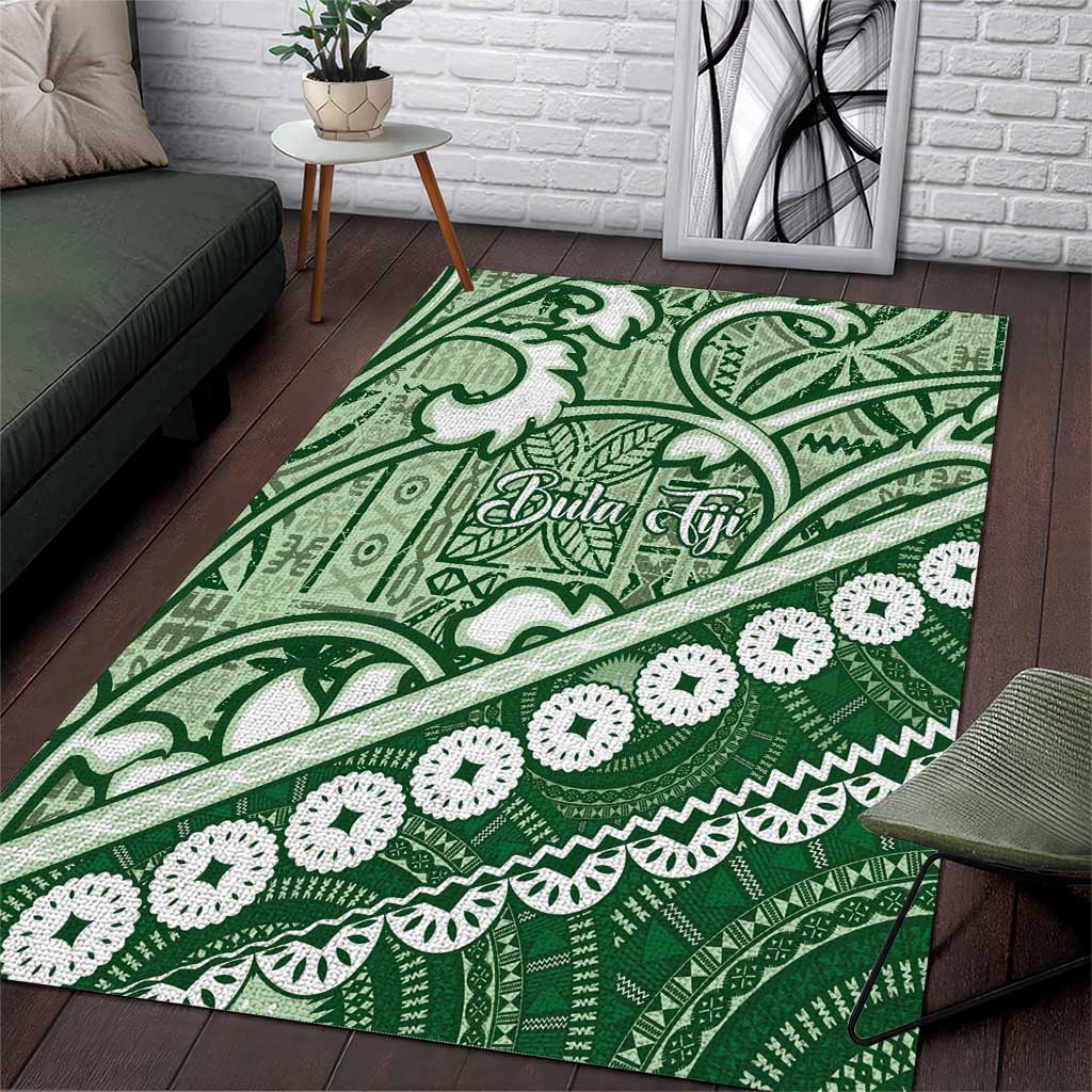 Green Bula Fiji Area Rug Fijian Language Week Tapa Cloth - Pastel