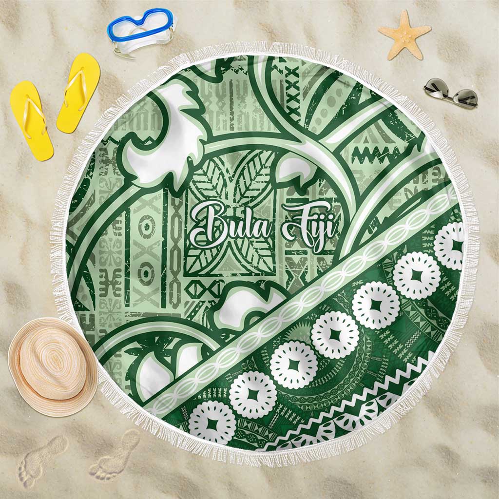 Green Bula Fiji Beach Blanket Fijian Language Week Tapa Cloth - Pastel LT14 One Size 150cm Green - Polynesian Pride