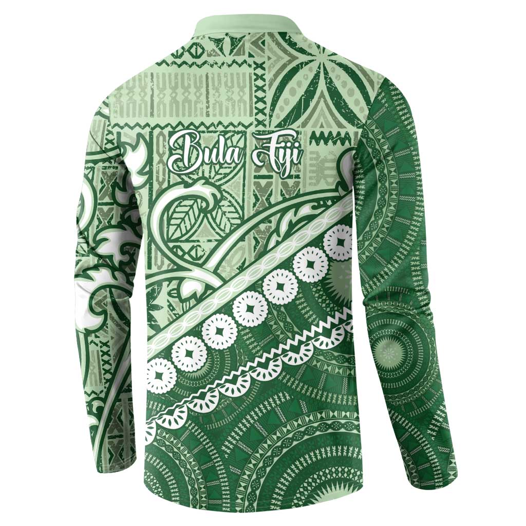 Green Bula Fiji Button Sweatshirt Fijian Language Week Tapa Cloth - Pastel LT14 - Polynesian Pride