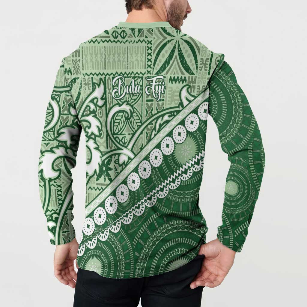 Green Bula Fiji Button Sweatshirt Fijian Language Week Tapa Cloth - Pastel LT14 - Polynesian Pride