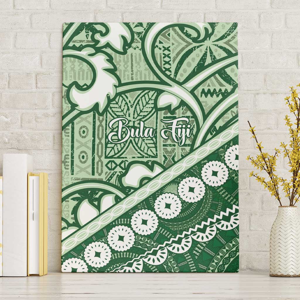 Green Bula Fiji Canvas Wall Art Fijian Language Week Tapa Cloth - Pastel LT14 Without Frame Green - Polynesian Pride