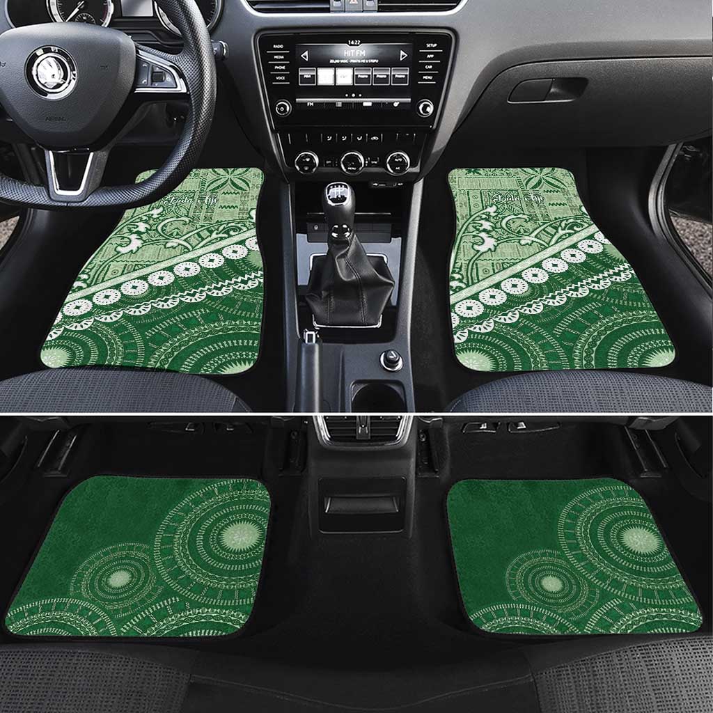 Green Bula Fiji Car Mats Fijian Language Week Tapa Cloth - Pastel LT14 Set 4pcs Green - Polynesian Pride