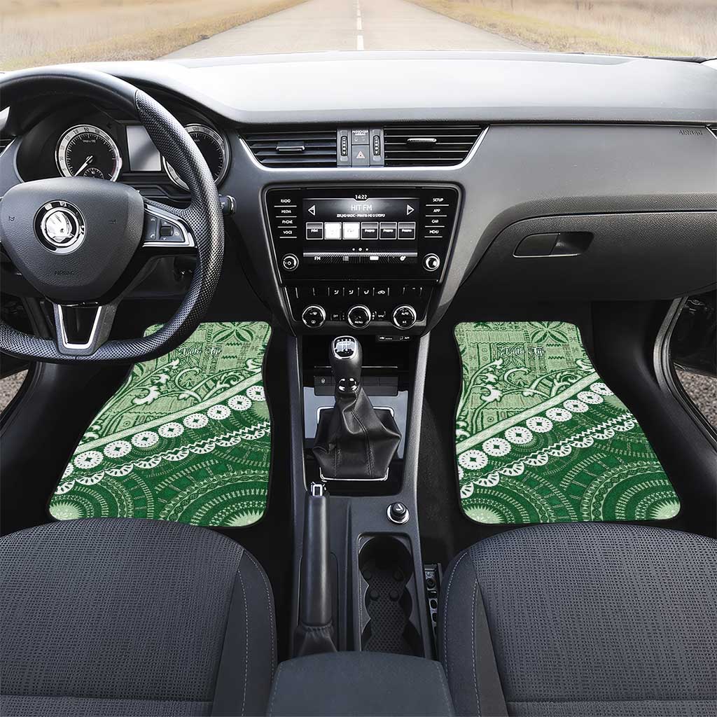 Green Bula Fiji Car Mats Fijian Language Week Tapa Cloth - Pastel LT14 Set 2pcs - Front Green - Polynesian Pride