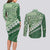 Green Bula Fiji Couples Matching Long Sleeve Bodycon Dress and Long Sleeve Button Shirt Fijian Language Week Tapa Cloth - Pastel