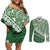 Green Bula Fiji Couples Matching Off Shoulder Short Dress and Long Sleeve Button Shirt Fijian Language Week Tapa Cloth - Pastel