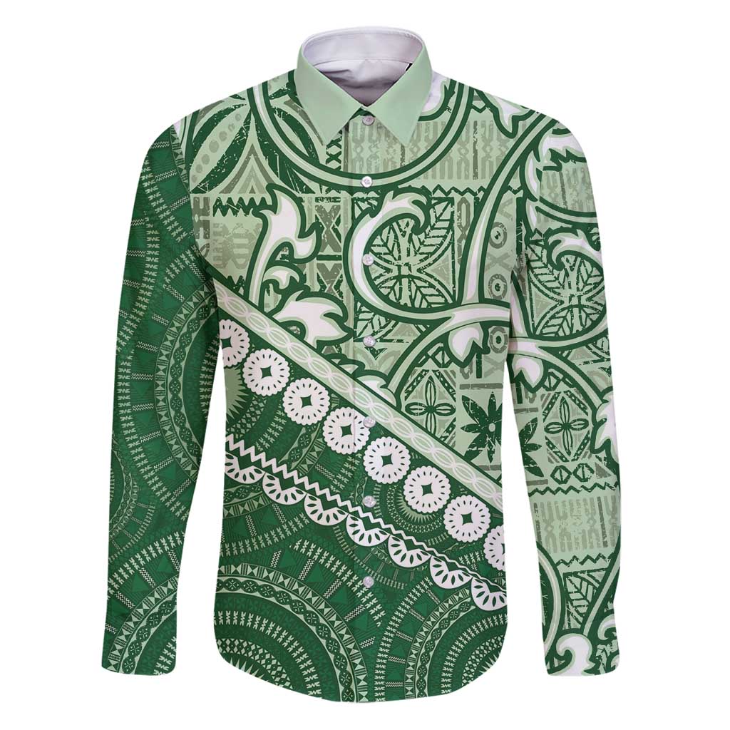 Green Bula Fiji Family Matching Puletasi and Hawaiian Shirt Fijian Language Week Tapa Cloth - Pastel
