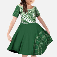 Green Bula Fiji Family Matching Short Sleeve Bodycon Dress and Hawaiian Shirt Fijian Language Week Tapa Cloth - Pastel