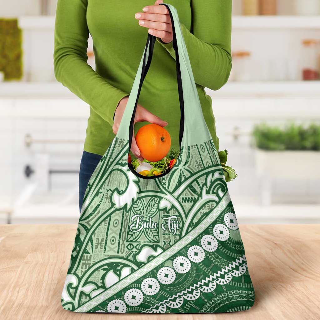 Green Bula Fiji Grocery Bag Fijian Language Week Tapa Cloth - Pastel