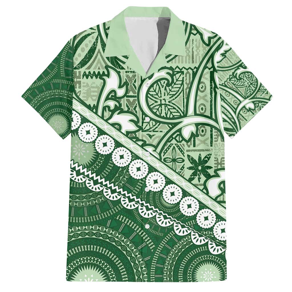 Green Bula Fiji Hawaiian Shirt Fijian Language Week Tapa Cloth - Pastel LT14 Green - Polynesian Pride