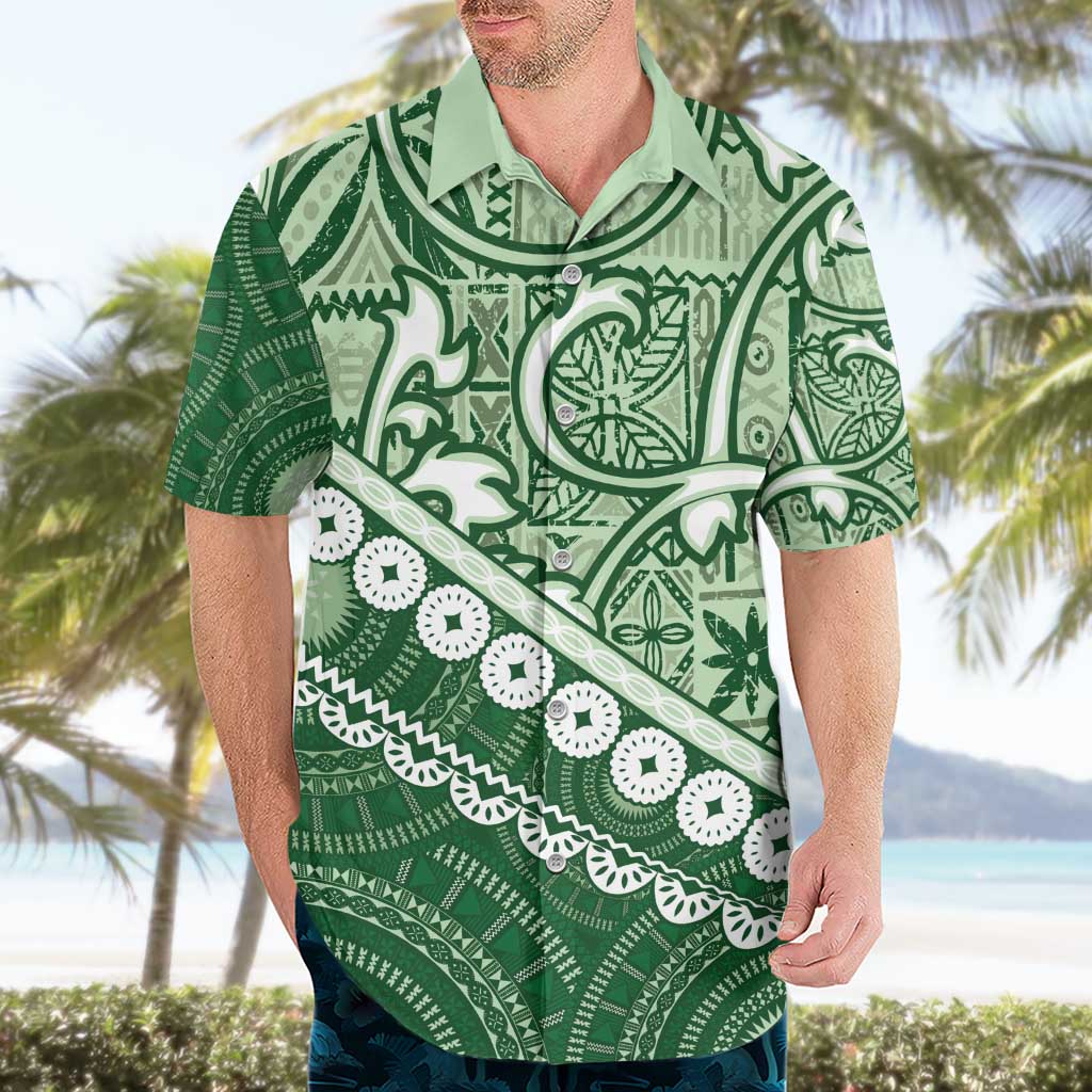 Green Bula Fiji Hawaiian Shirt Fijian Language Week Tapa Cloth - Pastel LT14 - Polynesian Pride
