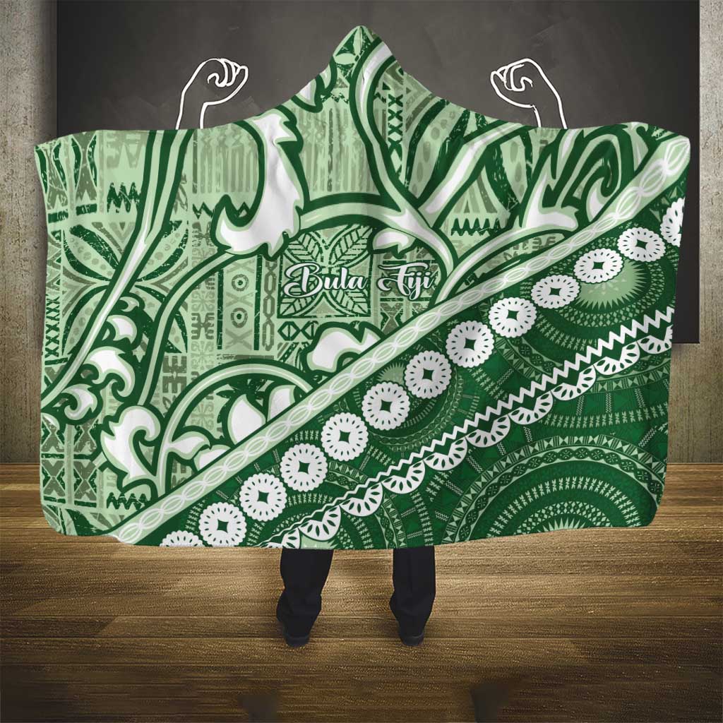 Green Bula Fiji Hooded Blanket Fijian Language Week Tapa Cloth - Pastel LT14 - Polynesian Pride