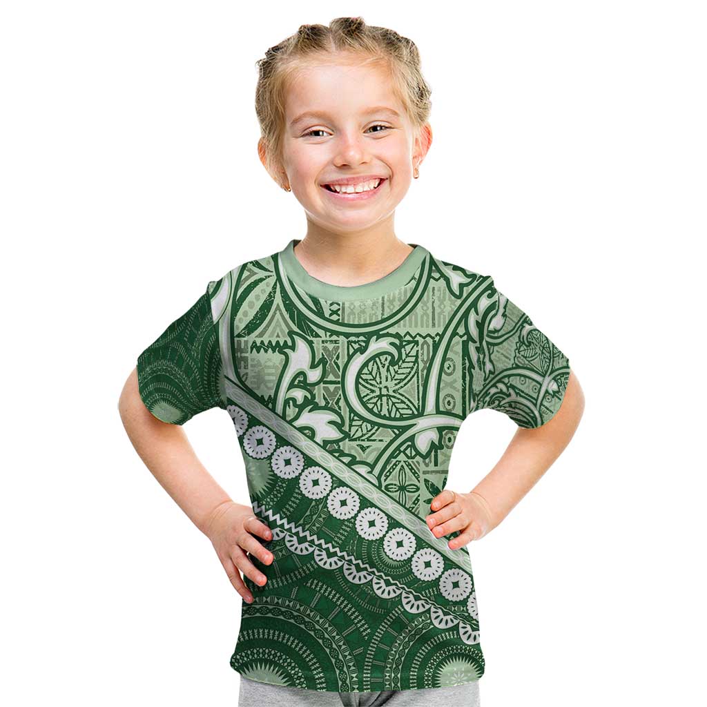 Green Bula Fiji Kid T Shirt Fijian Language Week Tapa Cloth - Pastel