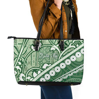 Green Bula Fiji Leather Tote Bag Fijian Language Week Tapa Cloth - Pastel LT14 - Polynesian Pride