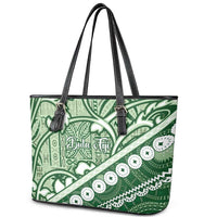 Green Bula Fiji Leather Tote Bag Fijian Language Week Tapa Cloth - Pastel LT14 - Polynesian Pride