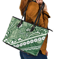 Green Bula Fiji Leather Tote Bag Fijian Language Week Tapa Cloth - Pastel LT14 - Polynesian Pride