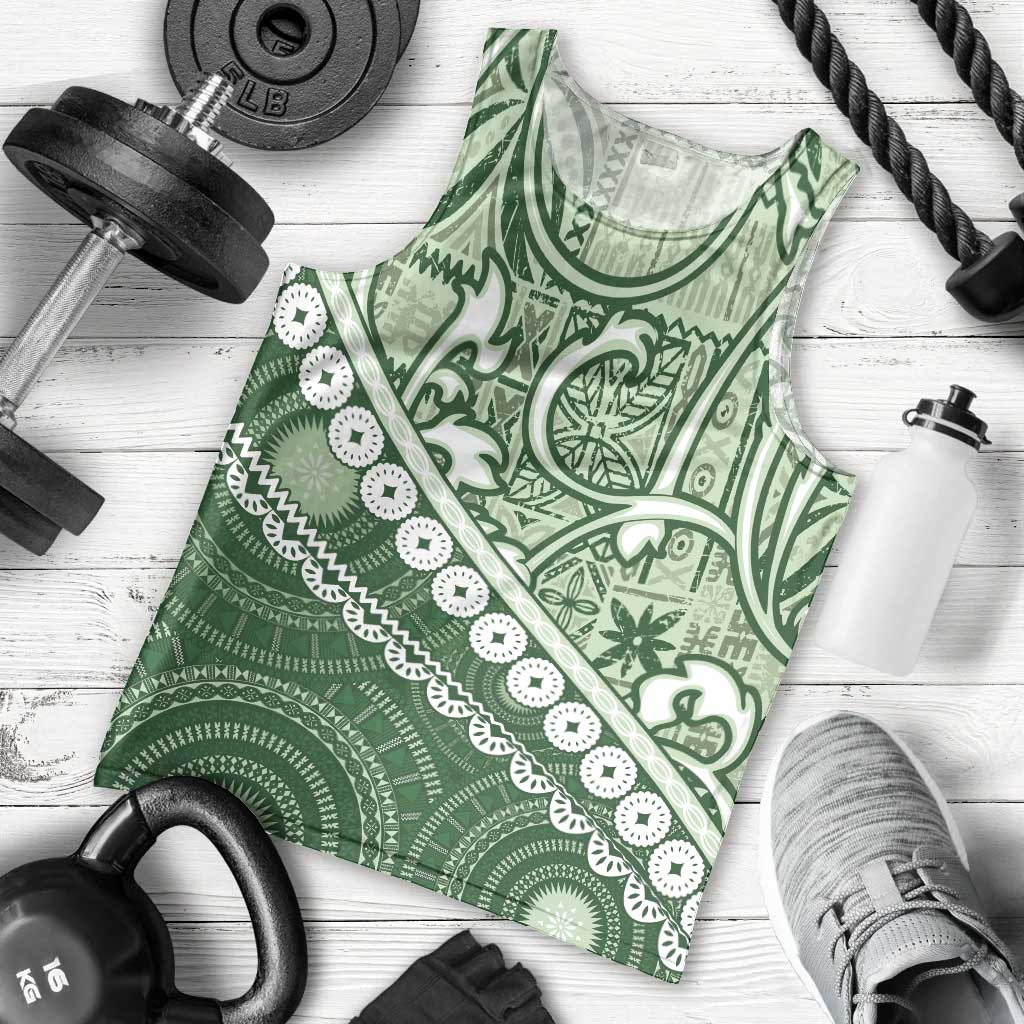 Green Bula Fiji Men Tank Top Fijian Language Week Tapa Cloth - Pastel LT14 - Polynesian Pride