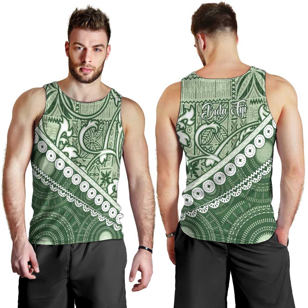 Green Bula Fiji Men Tank Top Fijian Language Week Tapa Cloth - Pastel LT14 - Polynesian Pride