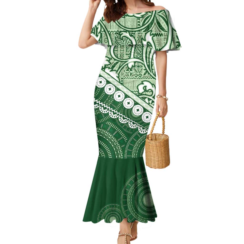 Green Bula Fiji Mermaid Dress Fijian Language Week Tapa Cloth - Pastel