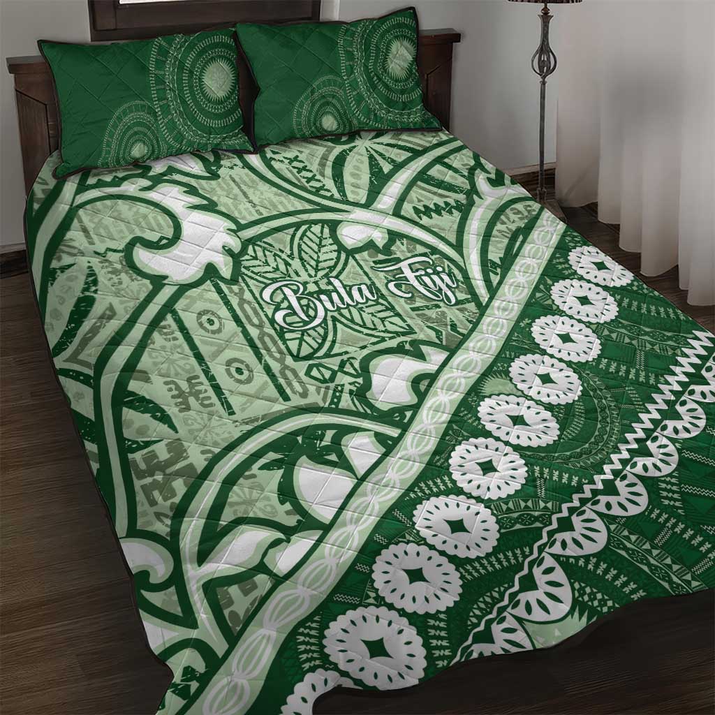 Green Bula Fiji Quilt Bed Set Fijian Language Week Tapa Cloth - Pastel LT14 Green - Polynesian Pride