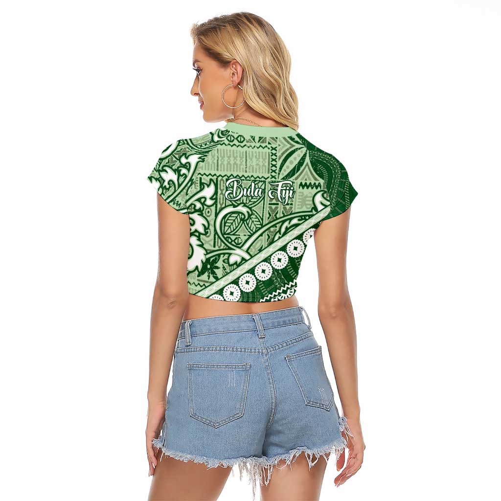 Green Bula Fiji Raglan Cropped T Shirt Fijian Language Week Tapa Cloth - Pastel LT14 - Polynesian Pride
