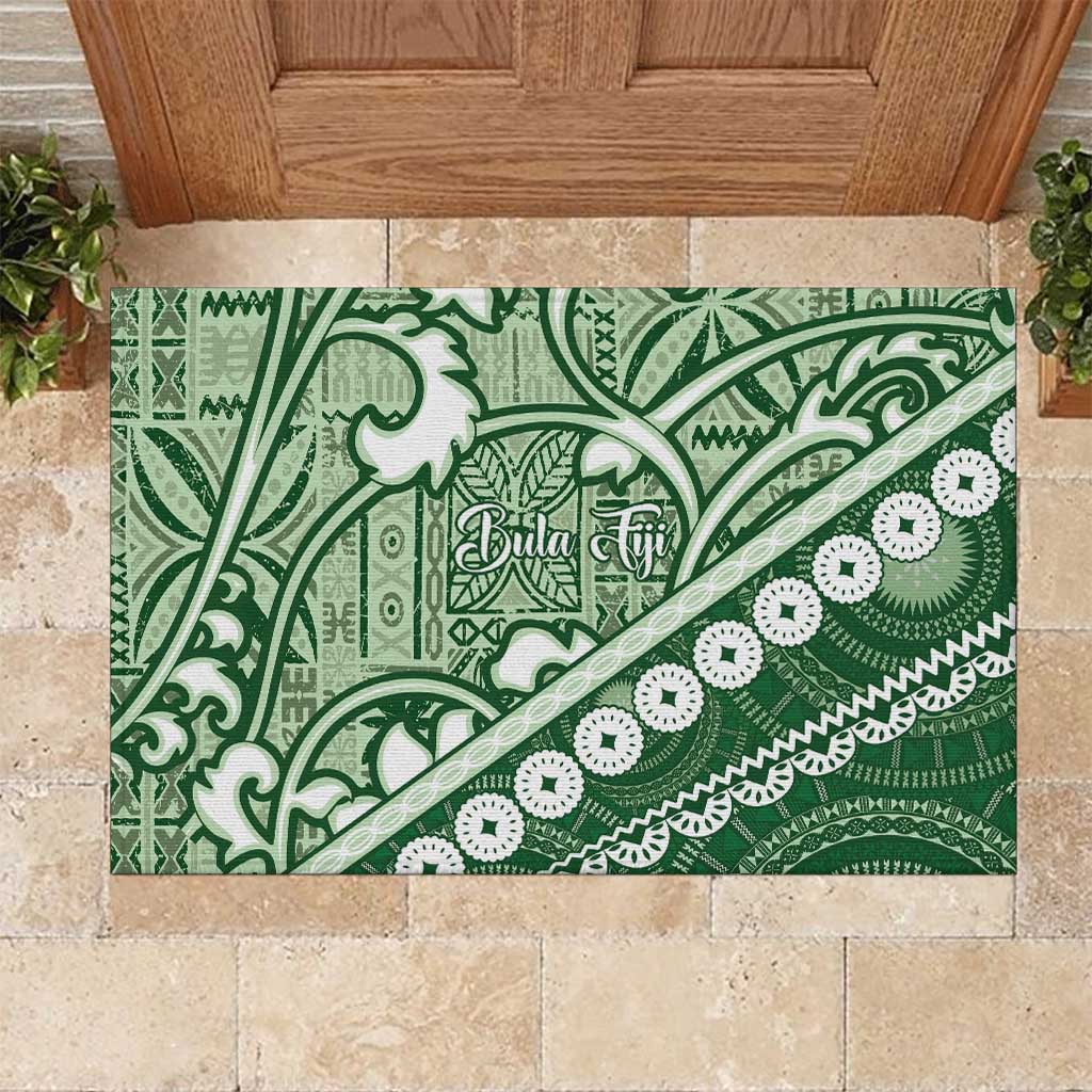 Green Bula Fiji Rubber Doormat Fijian Language Week Tapa Cloth - Pastel