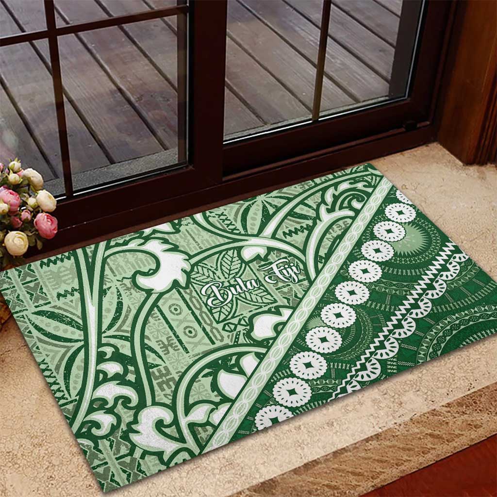 Green Bula Fiji Rubber Doormat Fijian Language Week Tapa Cloth - Pastel LT14 - Polynesian Pride